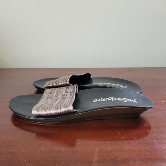 Yves Saint Laurent LSY low wedge slide on sandals neutral metallic black size 8 - Picture 5 of 9